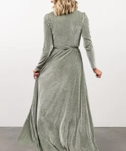 BB Custom Dresses Jada Ribbed Velvet Wrap Dress | Dusty Sage