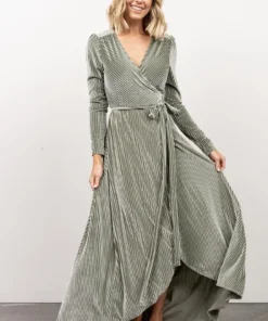 BB Custom Dresses Jada Ribbed Velvet Wrap Dress | Dusty Sage