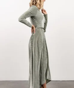 BB Custom Dresses Jada Ribbed Velvet Wrap Dress | Dusty Sage