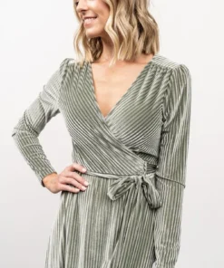 BB Custom Dresses Jada Ribbed Velvet Wrap Dress | Dusty Sage