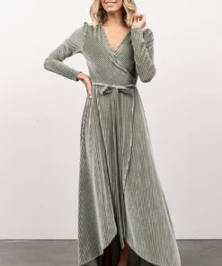 BB Custom Dresses Jada Ribbed Velvet Wrap Dress | Dusty Sage