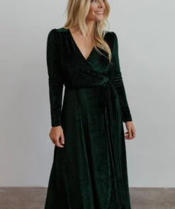 BB Custom Jada Ribbed Velvet Wrap Dress | Emerald
