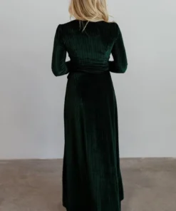BB Custom Jada Ribbed Velvet Wrap Dress | Emerald
