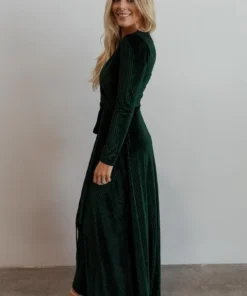 BB Custom Jada Ribbed Velvet Wrap Dress | Emerald