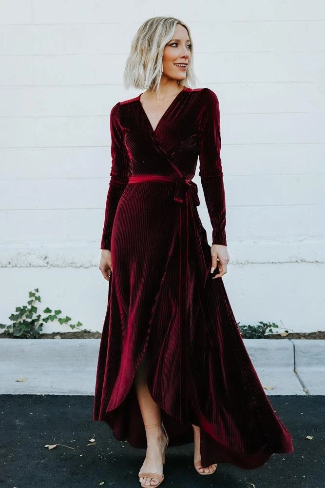 BB Custom Jada Ribbed Velvet Wrap Dress | Mulberry Dresses 1 BB Custom Jada Ribbed Velvet Wrap Dress | Mulberry Dresses