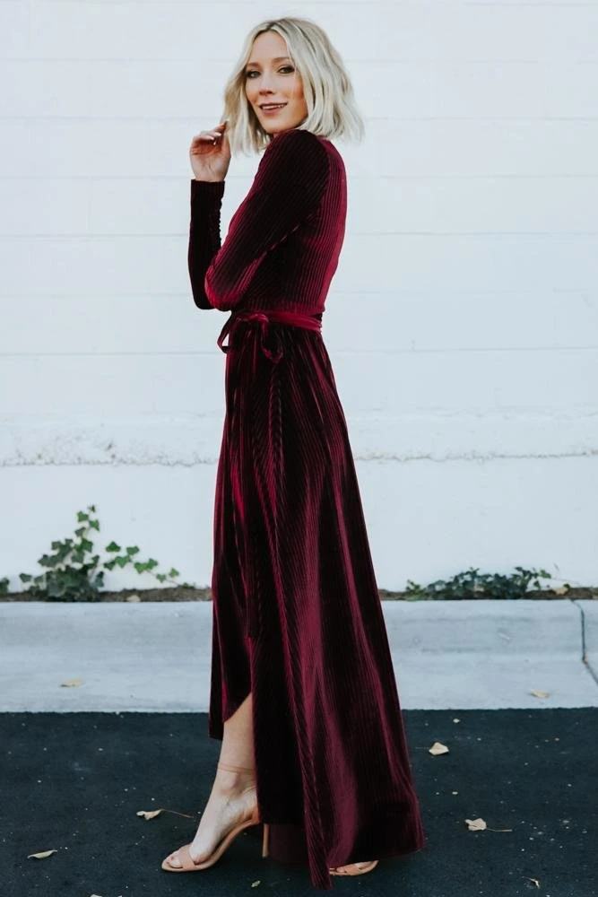BB Custom Jada Ribbed Velvet Wrap Dress | Mulberry Dresses 5 BB Custom Jada Ribbed Velvet Wrap Dress | Mulberry Dresses