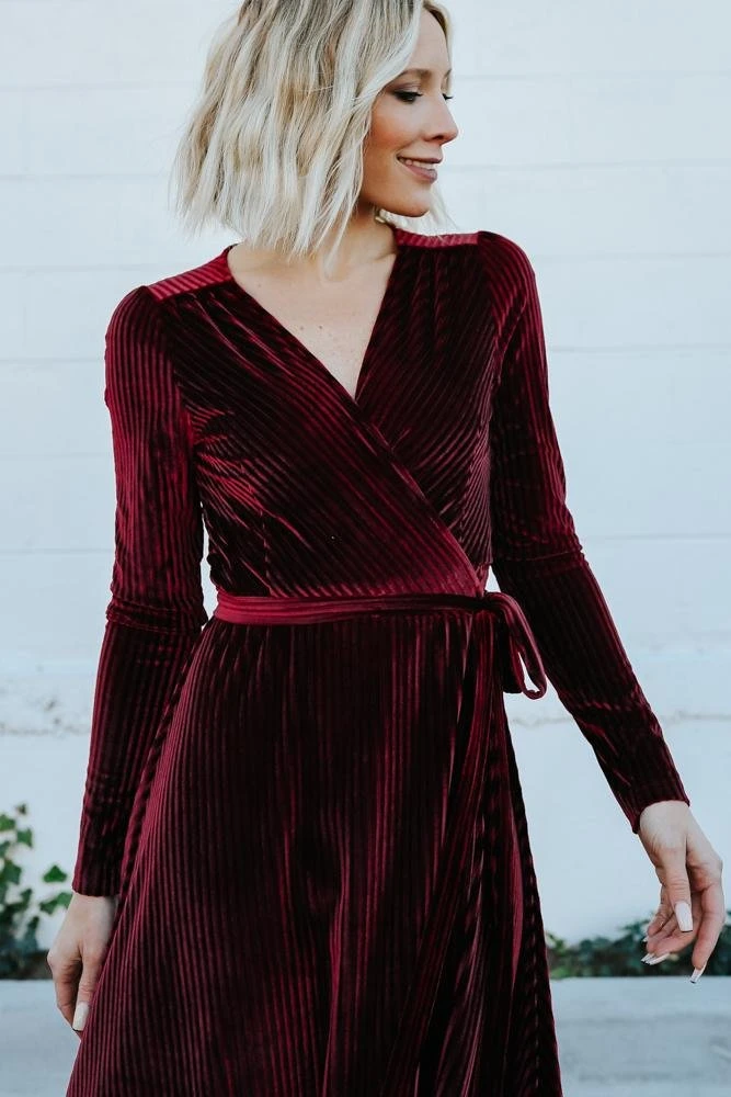 BB Custom Jada Ribbed Velvet Wrap Dress | Mulberry Dresses 3 BB Custom Jada Ribbed Velvet Wrap Dress | Mulberry Dresses