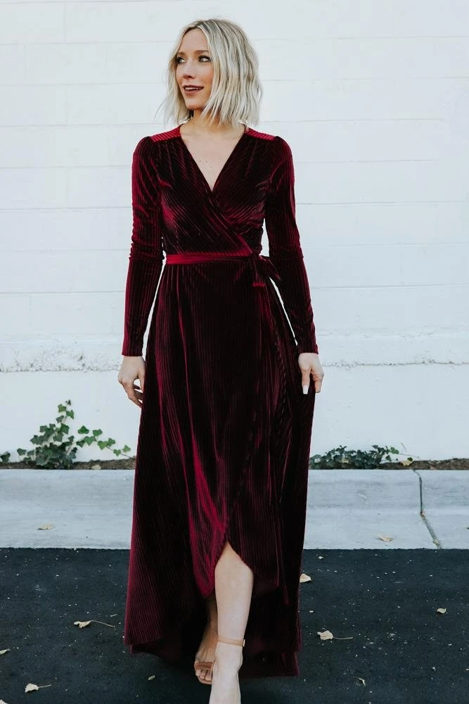 BB Custom Jada Ribbed Velvet Wrap Dress | Mulberry Dresses 4 BB Custom Jada Ribbed Velvet Wrap Dress | Mulberry Dresses