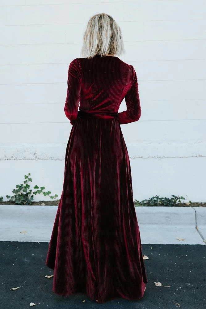 BB Custom Jada Ribbed Velvet Wrap Dress | Mulberry Dresses 6 BB Custom Jada Ribbed Velvet Wrap Dress | Mulberry Dresses