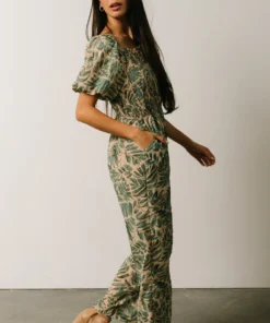 HAY Vacation Jane Smocked Jumpsuit | Sage Palm Print