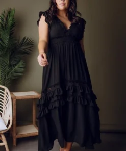 BB Custom Dresses Jasmine Ruffle Maxi Dress | Black