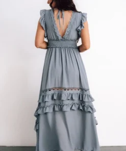 BB Custom Dresses Jasmine Ruffle Maxi Dress | Dusty Blue