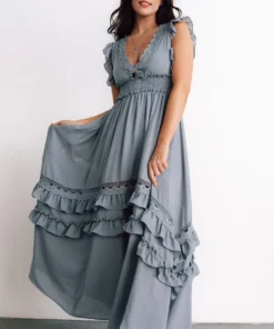 BB Custom Dresses Jasmine Ruffle Maxi Dress | Dusty Blue