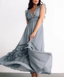 BB Custom Dresses Jasmine Ruffle Maxi Dress | Dusty Blue