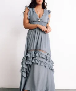 BB Custom Dresses Jasmine Ruffle Maxi Dress | Dusty Blue