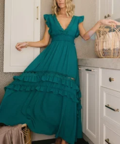 BB Custom Dresses Jasmine Ruffle Maxi Dress | Jade