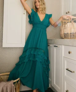 BB Custom Dresses Jasmine Ruffle Maxi Dress | Jade