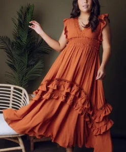 BB Custom Dresses Jasmine Ruffle Maxi Dress | Rust
