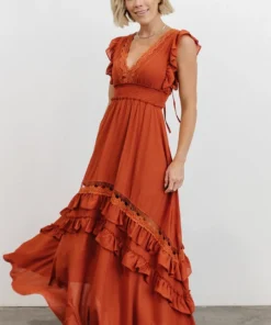 BB Custom Dresses Jasmine Ruffle Maxi Dress | Rust