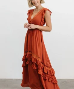 BB Custom Dresses Jasmine Ruffle Maxi Dress | Rust