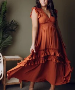BB Custom Dresses Jasmine Ruffle Maxi Dress | Rust