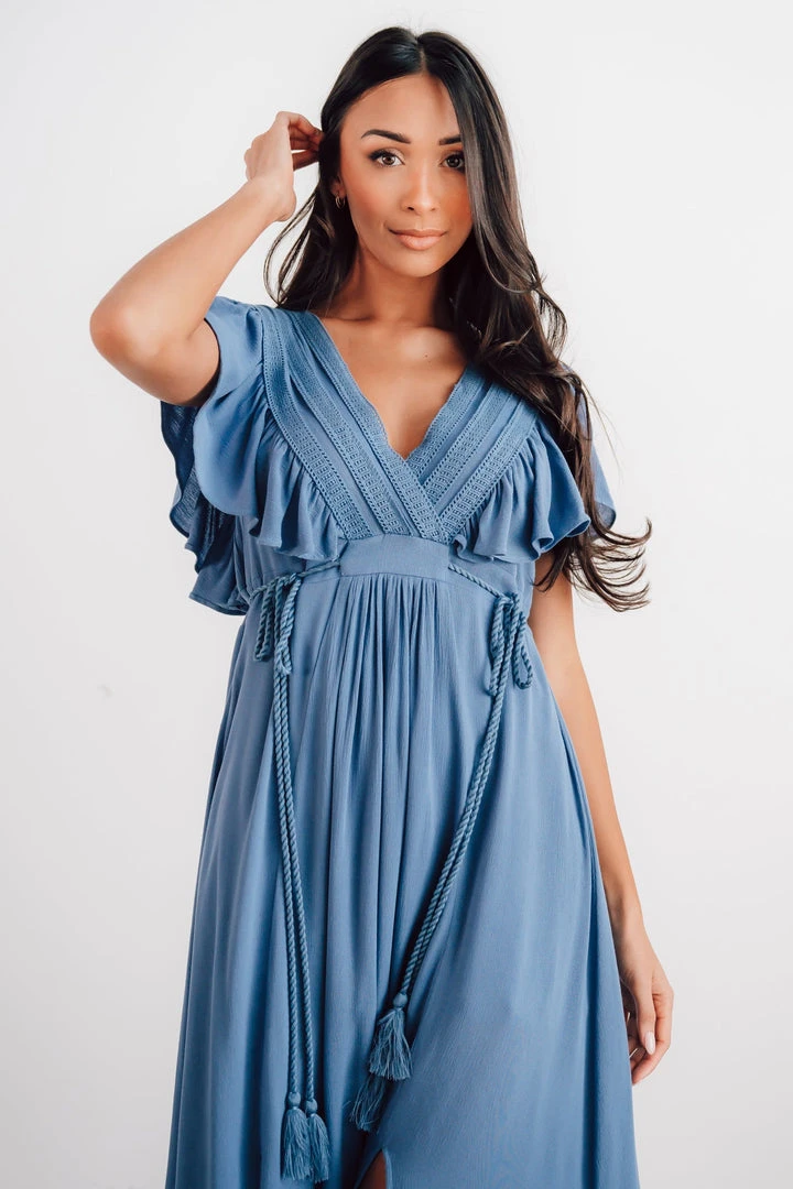BB Custom Dresses Jennifer Deep V Maxi Dress | Blue 2 BB Custom Dresses Jennifer Deep V Maxi Dress | Blue