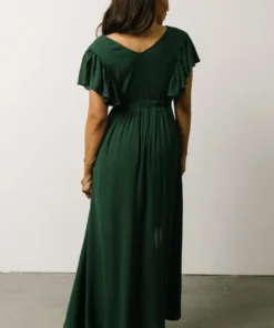 BB Custom Jennifer Deep V Maxi Dress | Dark Green