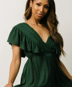 BB Custom Jennifer Deep V Maxi Dress | Dark Green