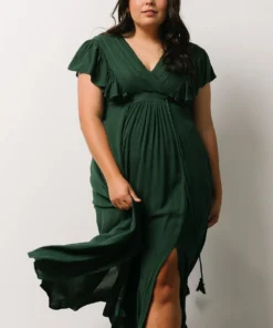BB Custom Jennifer Deep V Maxi Dress | Dark Green