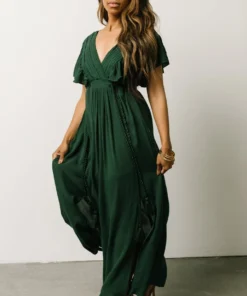 BB Custom Jennifer Deep V Maxi Dress | Dark Green