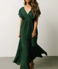 BB Custom Jennifer Deep V Maxi Dress | Dark Green