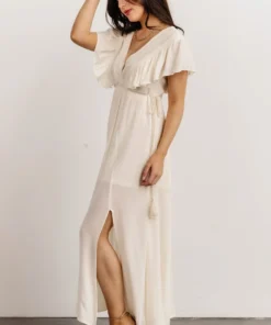 BB Custom Jennifer Deep V Maxi Dress | Ivory