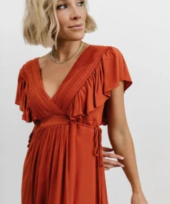BB Custom Dresses Jennifer Deep V Maxi Dress | Rust