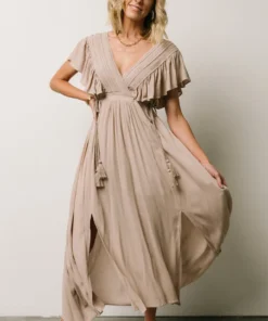 BB Custom Jennifer Deep V Maxi Dress | Sand
