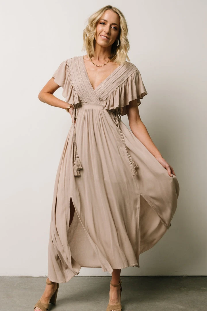 BB Custom Jennifer Deep V Maxi Dress | Sand 2 BB Custom Jennifer Deep V Maxi Dress | Sand