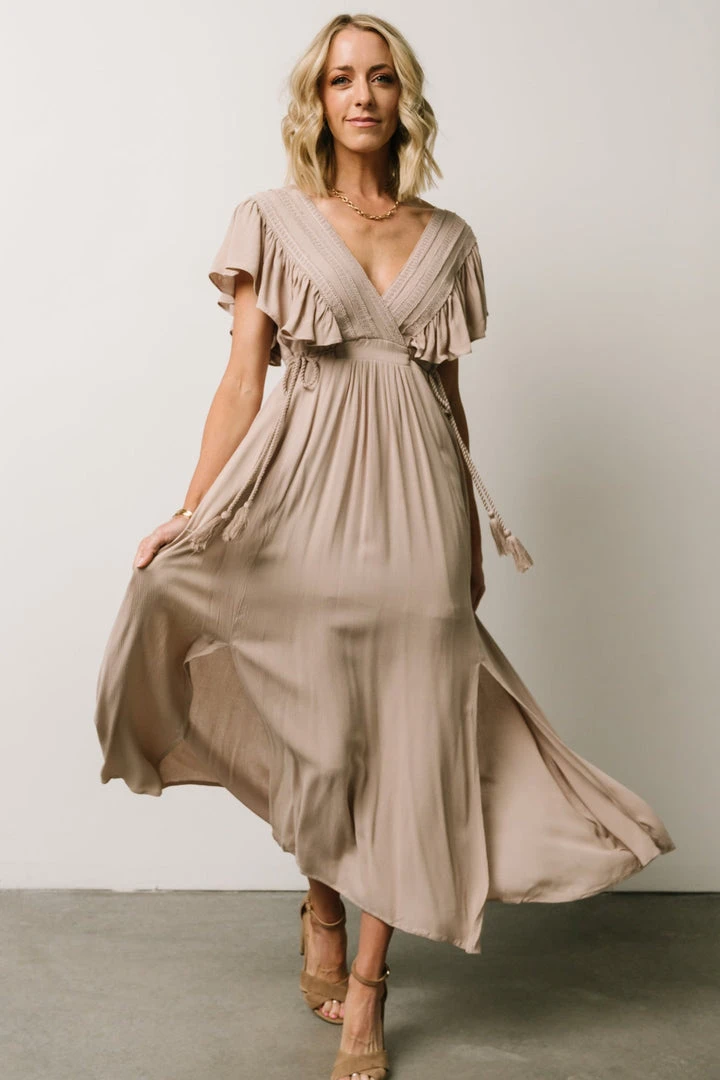 BB Custom Jennifer Deep V Maxi Dress | Sand 4 BB Custom Jennifer Deep V Maxi Dress | Sand