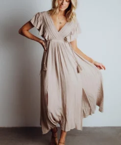 BB Custom Jennifer Deep V Maxi Dress | Sand 28 BB Custom Jennifer Deep V Maxi Dress | Sand