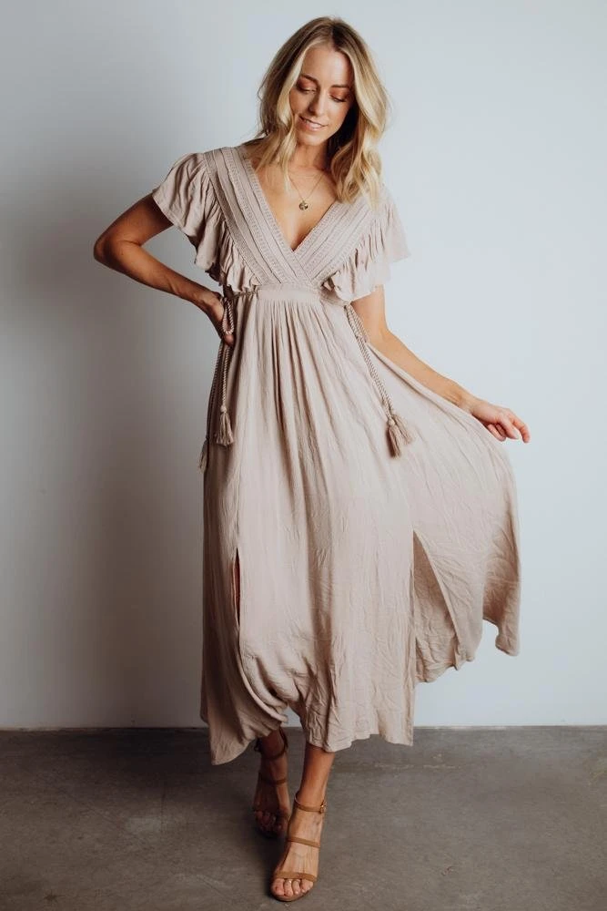 BB Custom Jennifer Deep V Maxi Dress | Sand 14 BB Custom Jennifer Deep V Maxi Dress | Sand