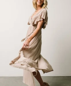 BB Custom Jennifer Deep V Maxi Dress | Sand 19 BB Custom Jennifer Deep V Maxi Dress | Sand