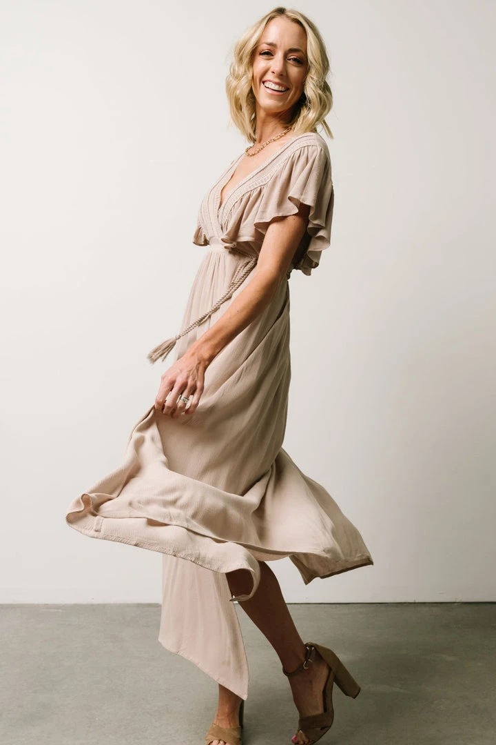BB Custom Jennifer Deep V Maxi Dress | Sand 5 BB Custom Jennifer Deep V Maxi Dress | Sand