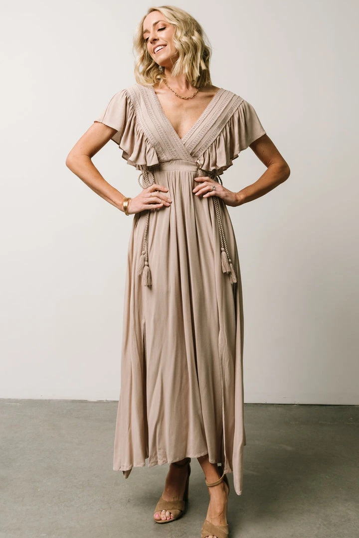 BB Custom Jennifer Deep V Maxi Dress | Sand 1 BB Custom Jennifer Deep V Maxi Dress | Sand
