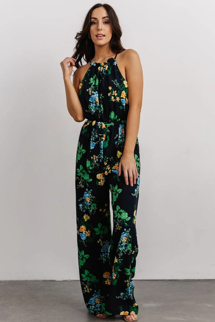 SL Jolene Halter Neck Jumpsuit | Navy Multi Floral 1 SL Jolene Halter Neck Jumpsuit | Navy Multi Floral