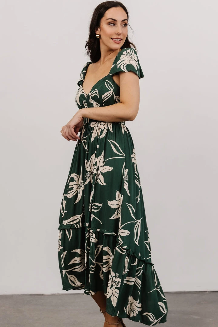 ANG Dresses Jolie Ruffle Midi Dress | Green Floral 4 ANG Dresses Jolie Ruffle Midi Dress | Green Floral