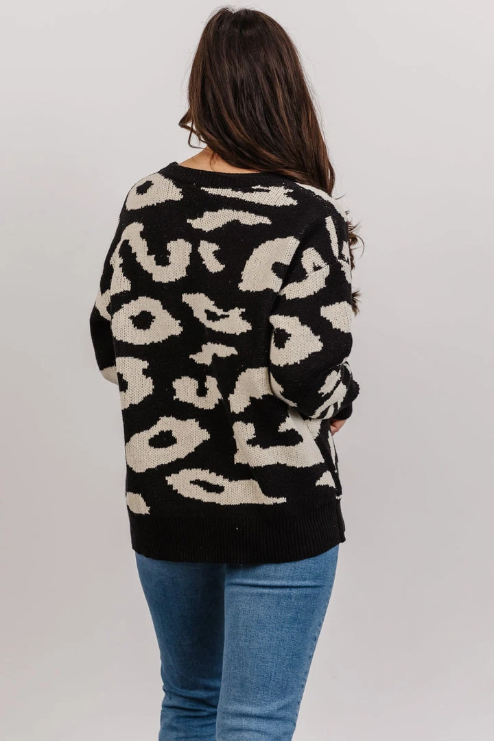 HAY Jonas Animal Print Sweater | Black + Cream 4 HAY Jonas Animal Print Sweater | Black + Cream