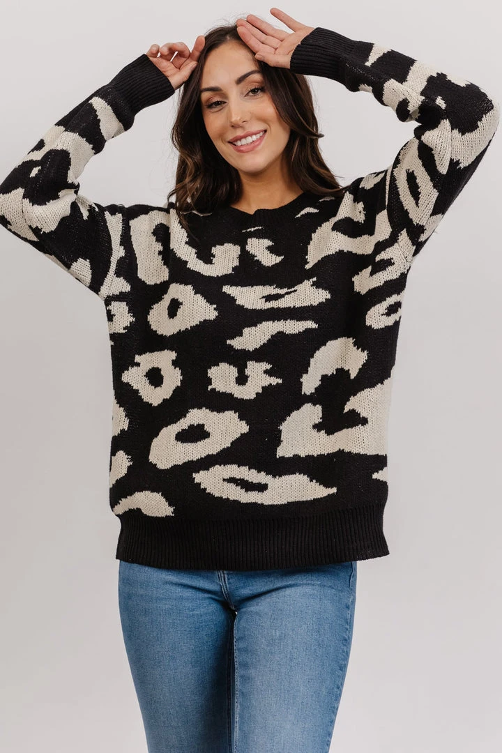 HAY Jonas Animal Print Sweater | Black + Cream 1 HAY Jonas Animal Print Sweater | Black + Cream