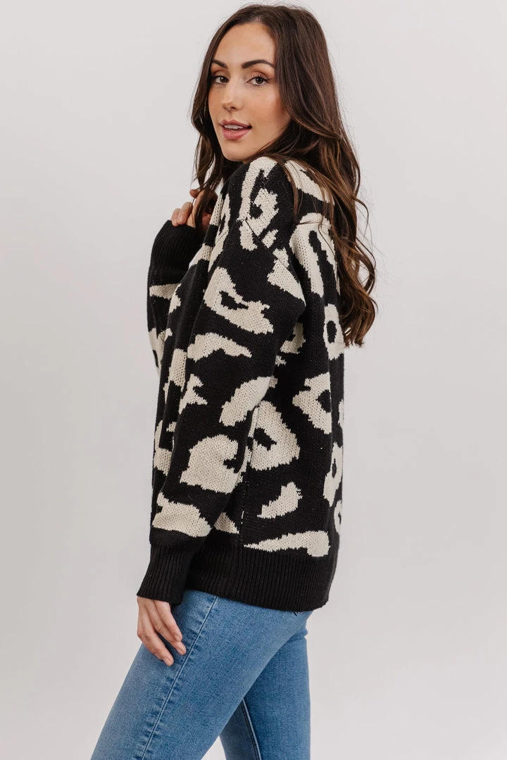 HAY Jonas Animal Print Sweater | Black + Cream 5 HAY Jonas Animal Print Sweater | Black + Cream