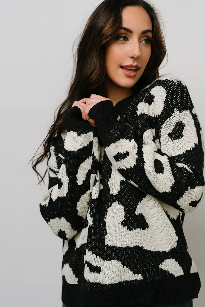 HAY Jonas Animal Print Sweater | Black + Cream 10 HAY Jonas Animal Print Sweater | Black + Cream