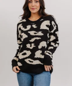 HAY Jonas Animal Print Sweater | Black + Cream