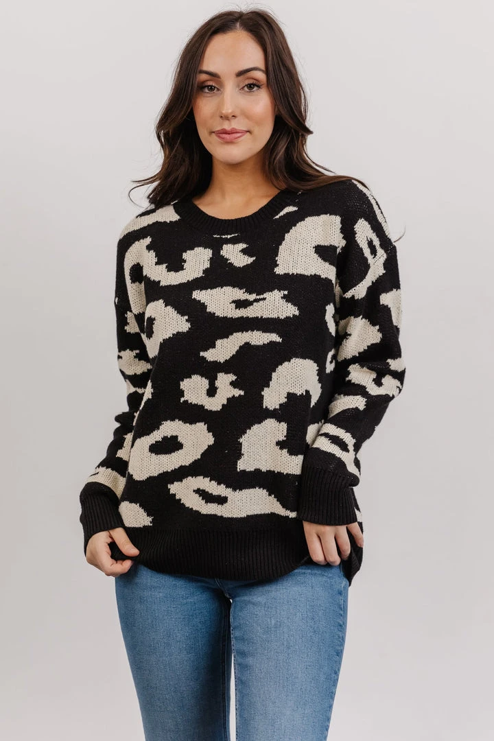 HAY Jonas Animal Print Sweater | Black + Cream 2 HAY Jonas Animal Print Sweater | Black + Cream