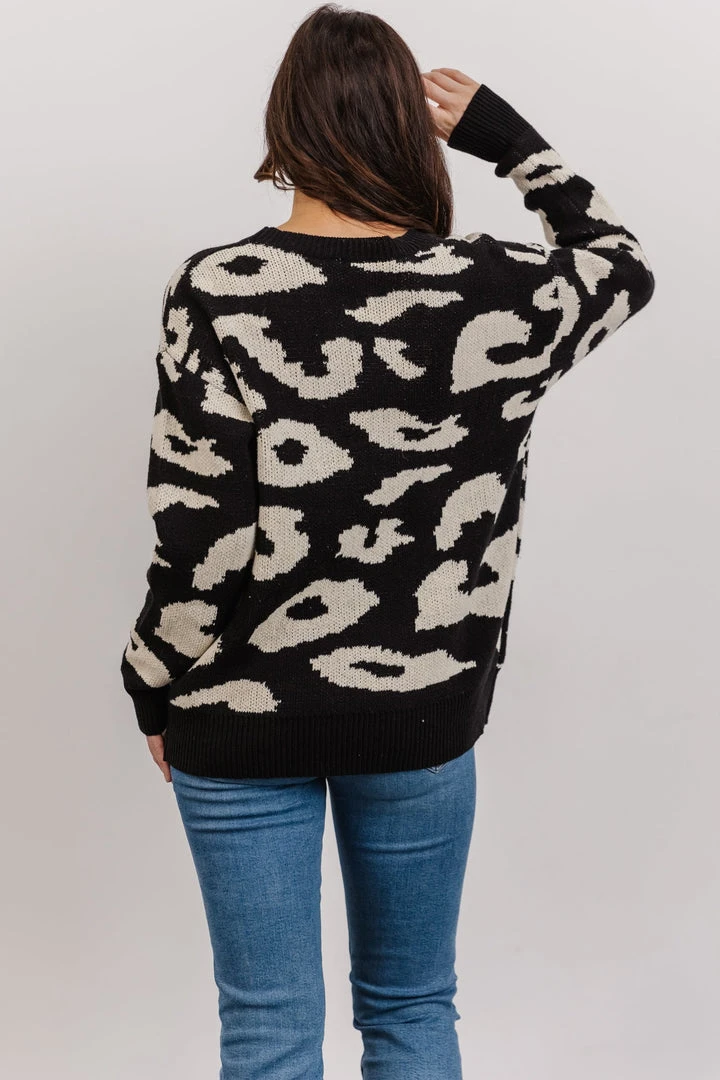 HAY Jonas Animal Print Sweater | Black + Cream 3 HAY Jonas Animal Print Sweater | Black + Cream